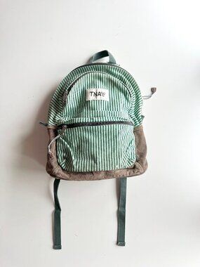 Vintage Aritzia TNA Turquoise Striped Cotton Canvas Grey Suede Backpack